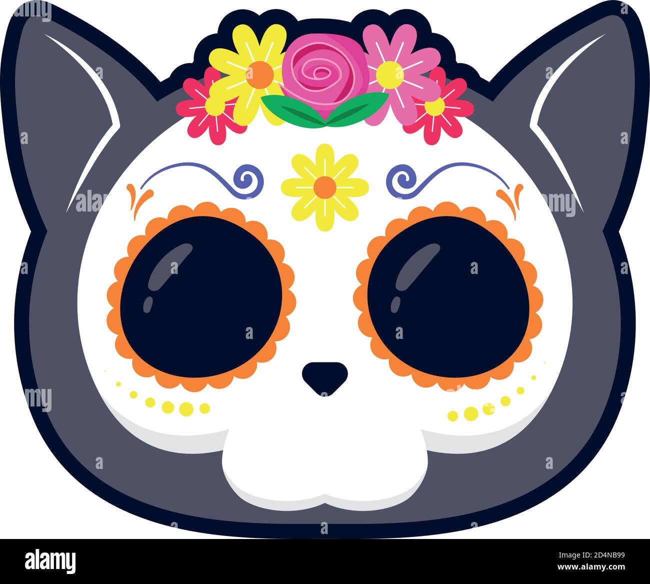 traditional mexican cat skull head flat style icon vector illustration design Stock Vector