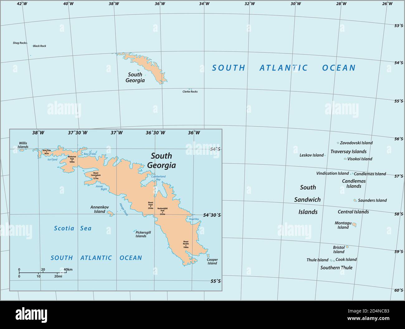 Vector Map Of South Georgia And The South Sandwich Islands United Kingdom 2D4NCB3 