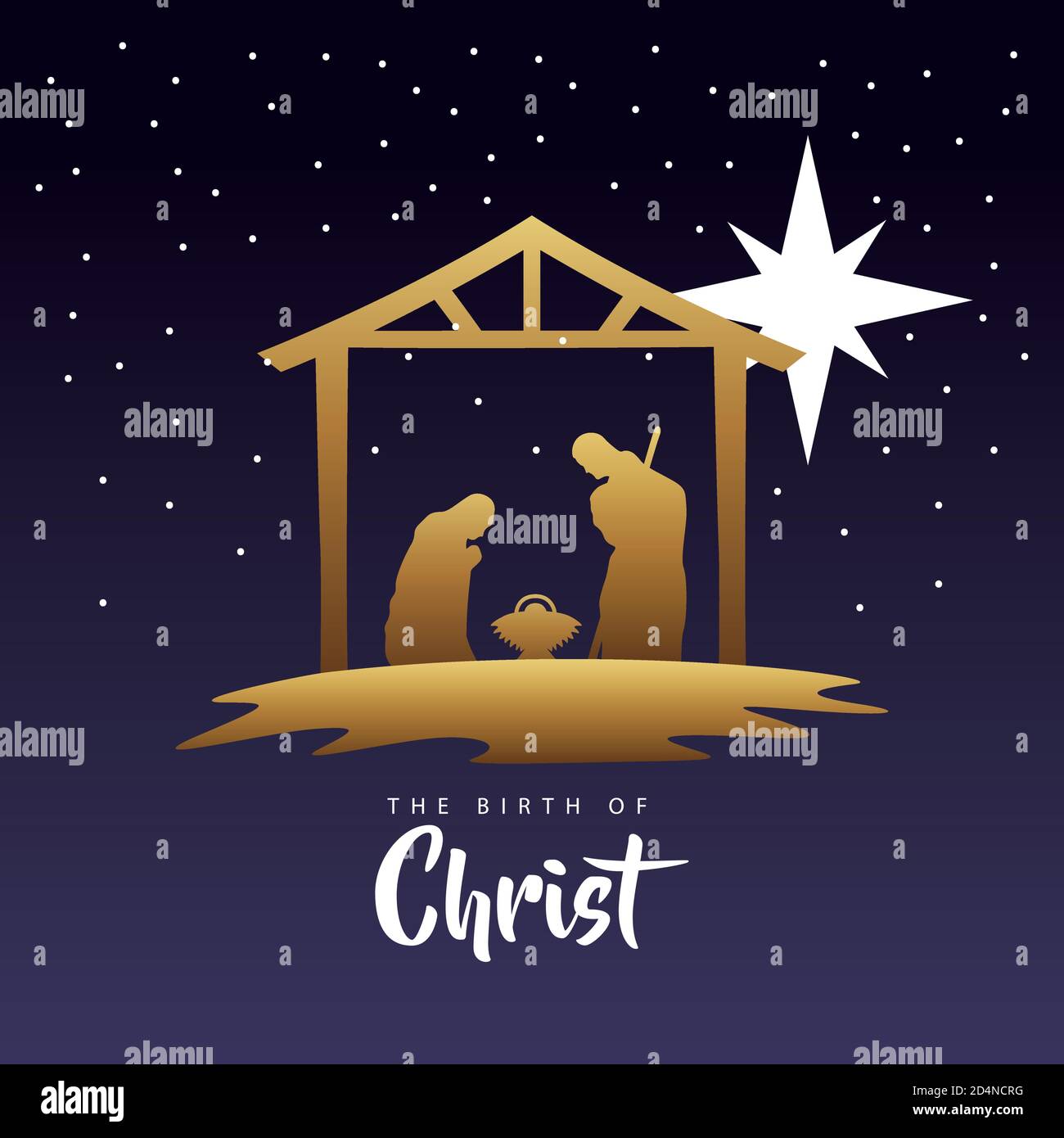 happy merry christmas manger scene with golden holy family in stable