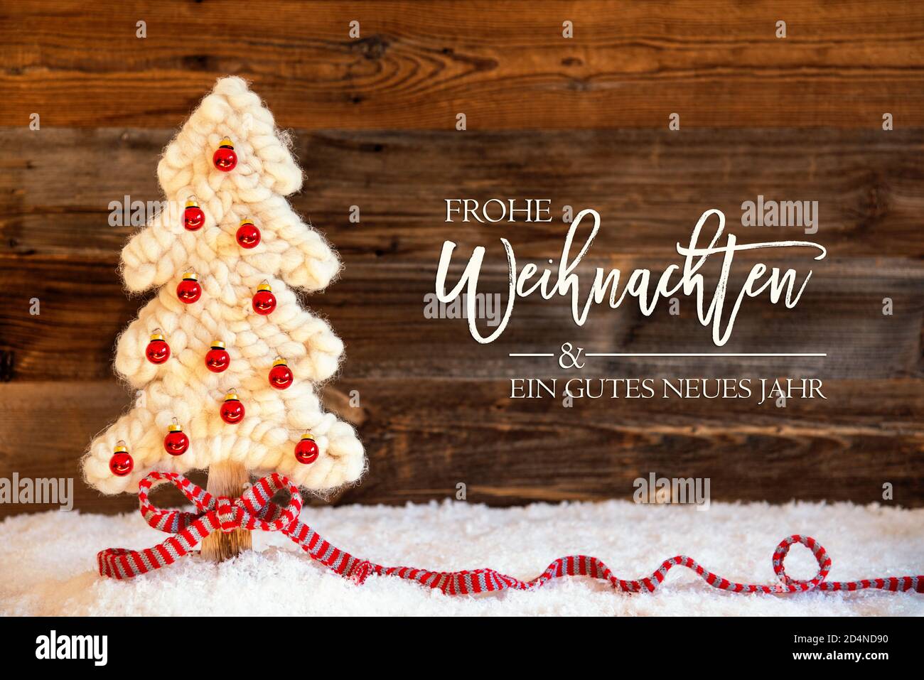 Fabric Christmas Tree, Ball, Snow, Gutes Neues Jahr Means Happy New Year Stock Photo