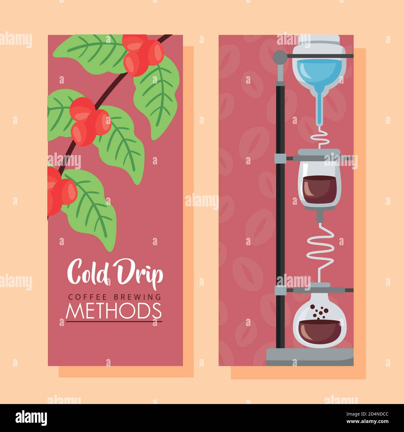 coffee brewing methods poster with cold drip maker vector illustration