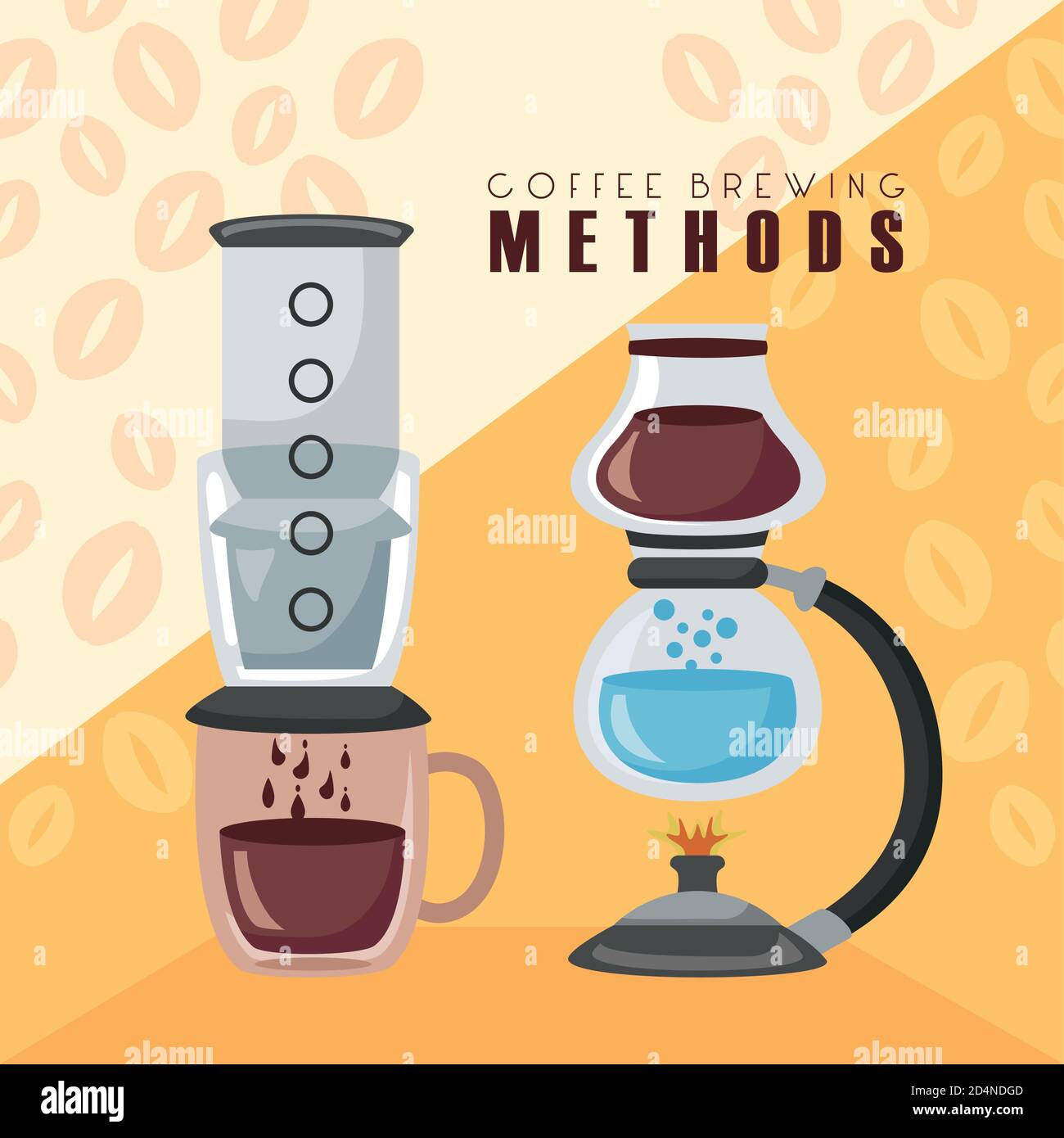 coffee brewing methods poster with siphon burner vector illustration