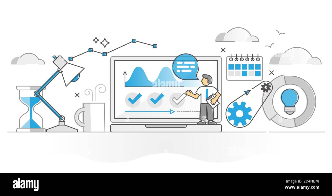Project management analysis as work process control monocolor outline