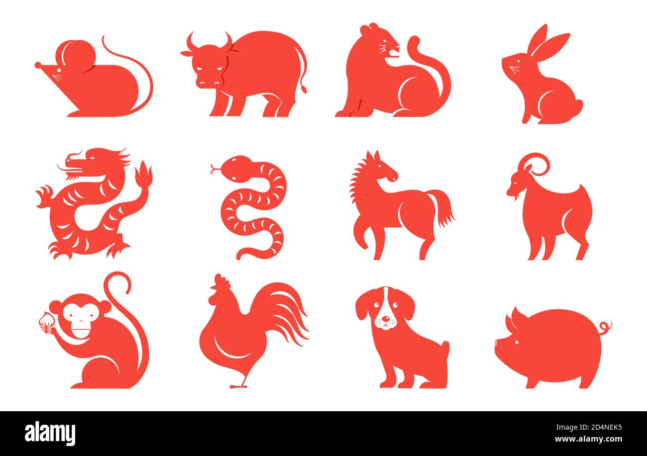 Chinese new year 2021 year of the ox, Chinese zodiac symbols Stock Vector