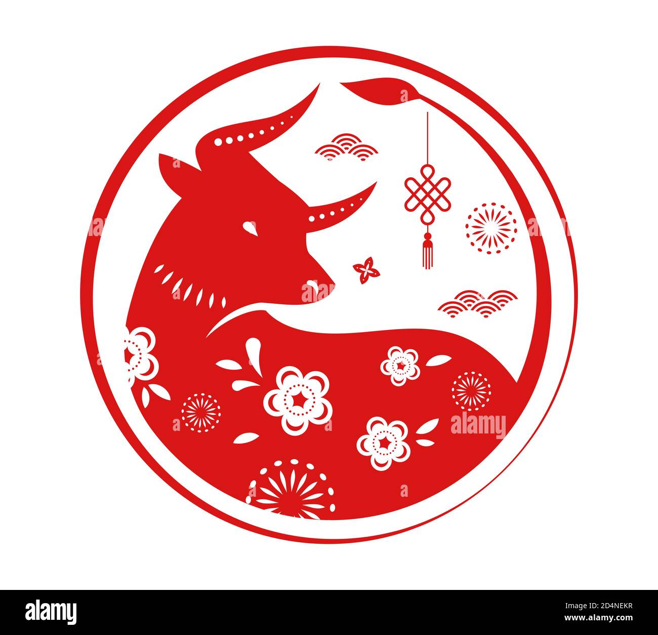Chinese new year 2021 year of the ox, Chinese zodiac symbol Stock Vector