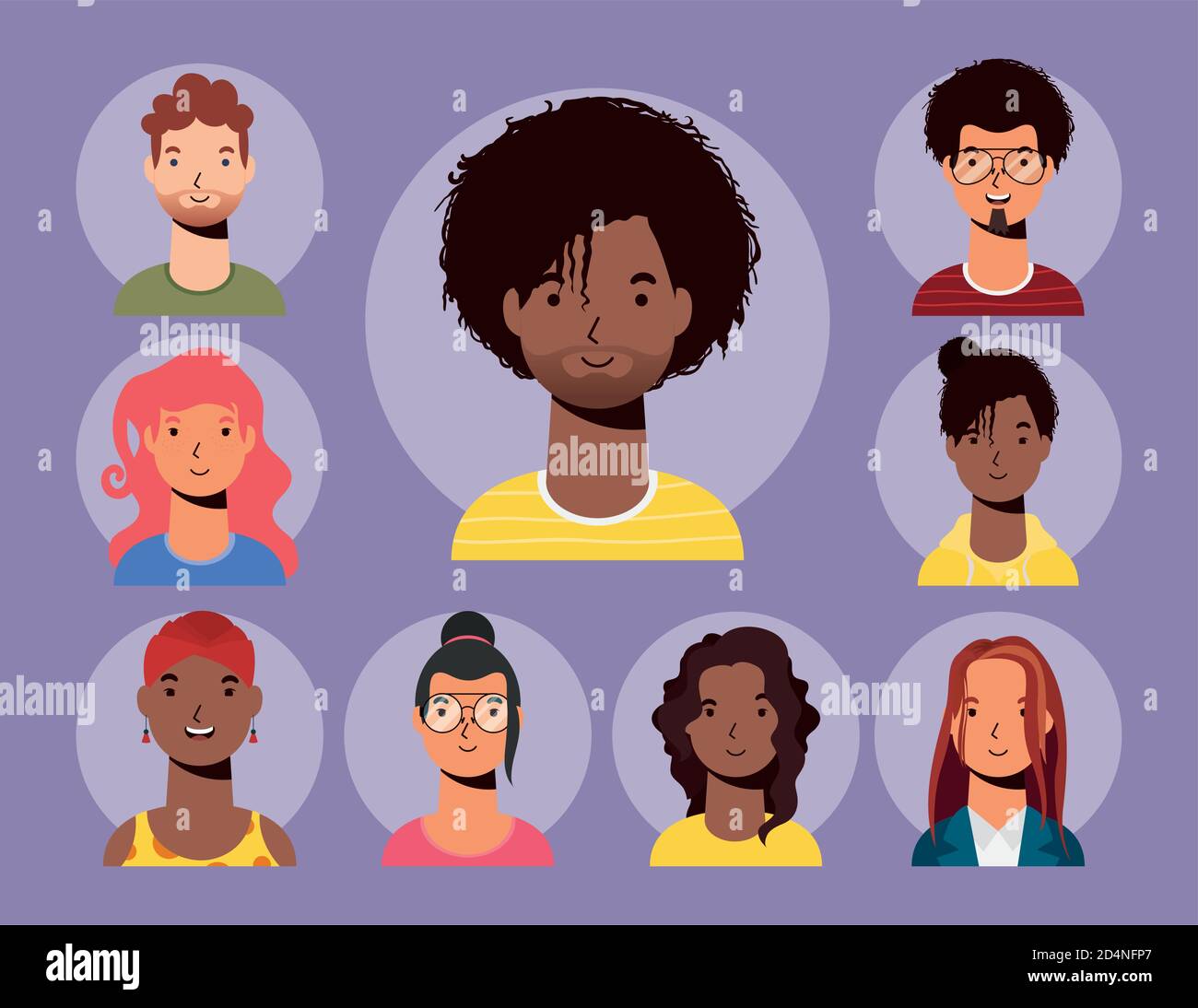 afro ethnic man with beard and people interracial vector flat style ...