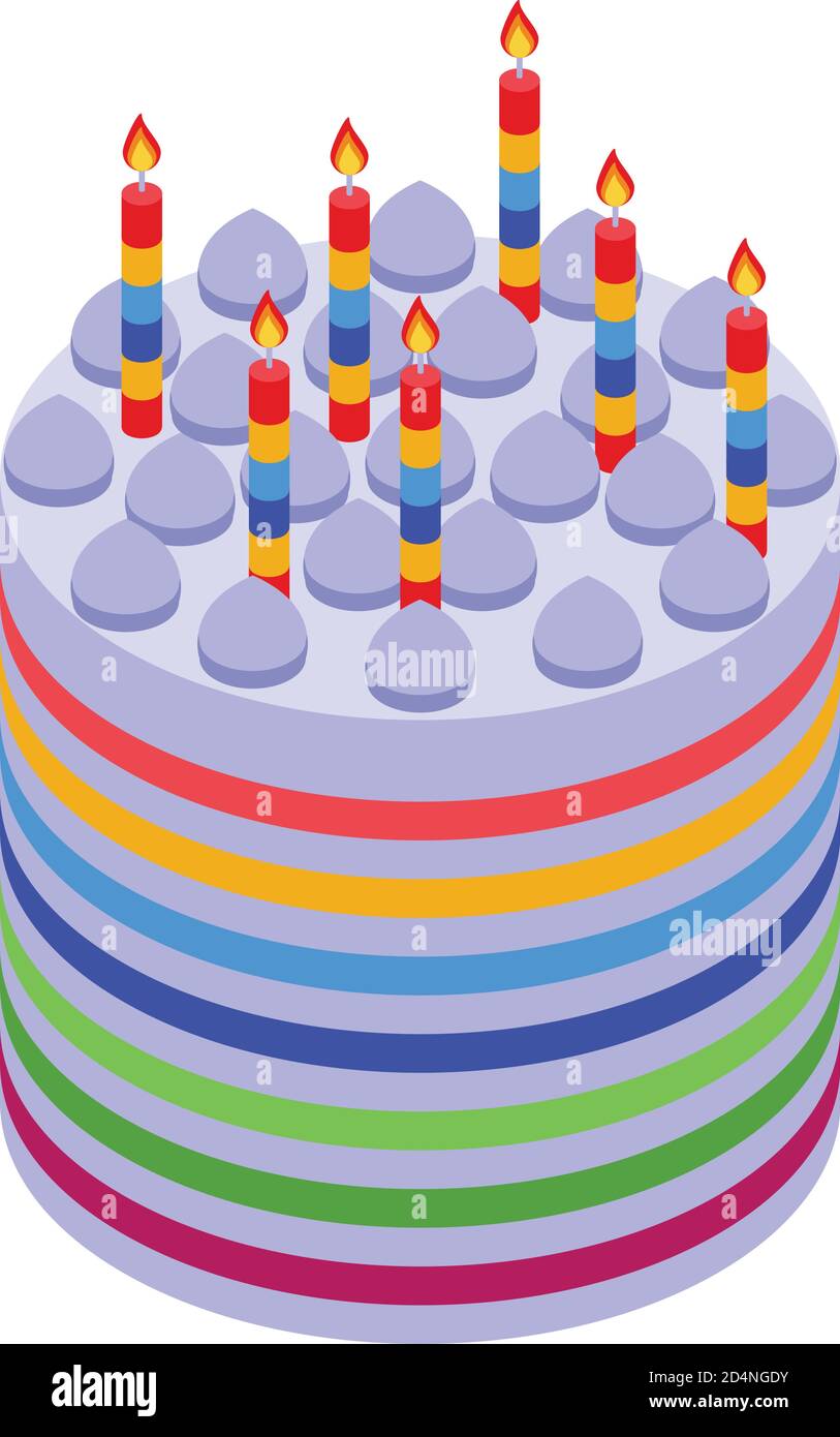 Candles cake icon, isometric style Stock Vector