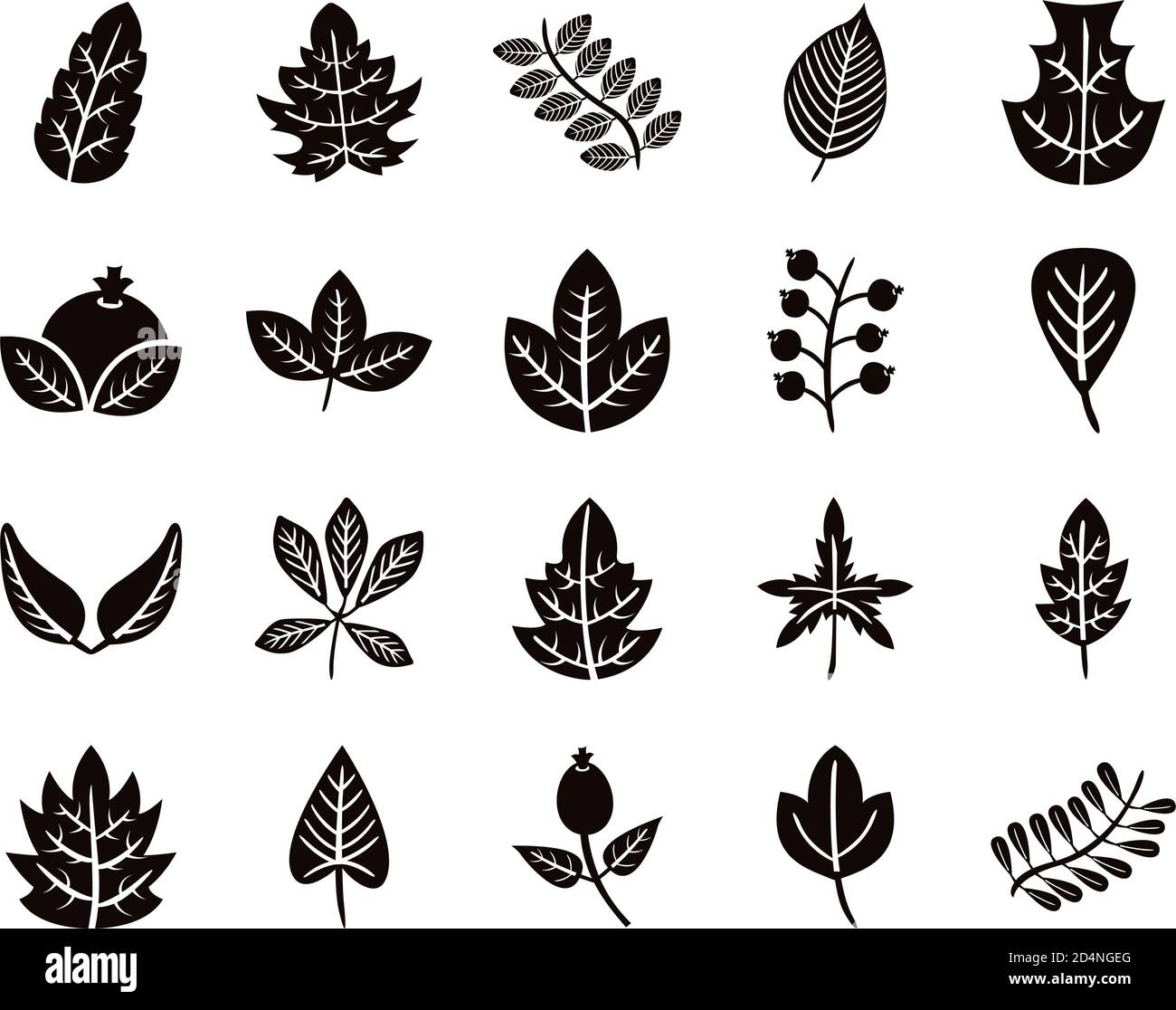 bundle of twenty autumn leaves silhouette style icons vector ...
