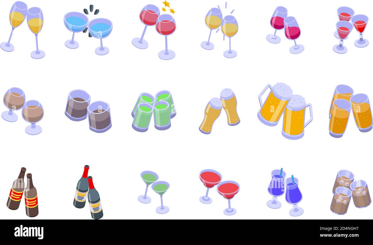 Cheers icons set, isometric style Stock Vector