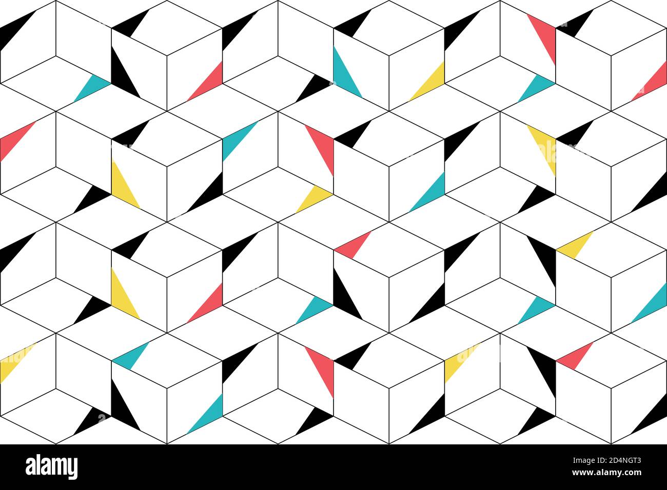Seamless, abstract background pattern made with lines forming cubes and  colorful triangles. Modern, playful, fun vector art Stock Photo - Alamy