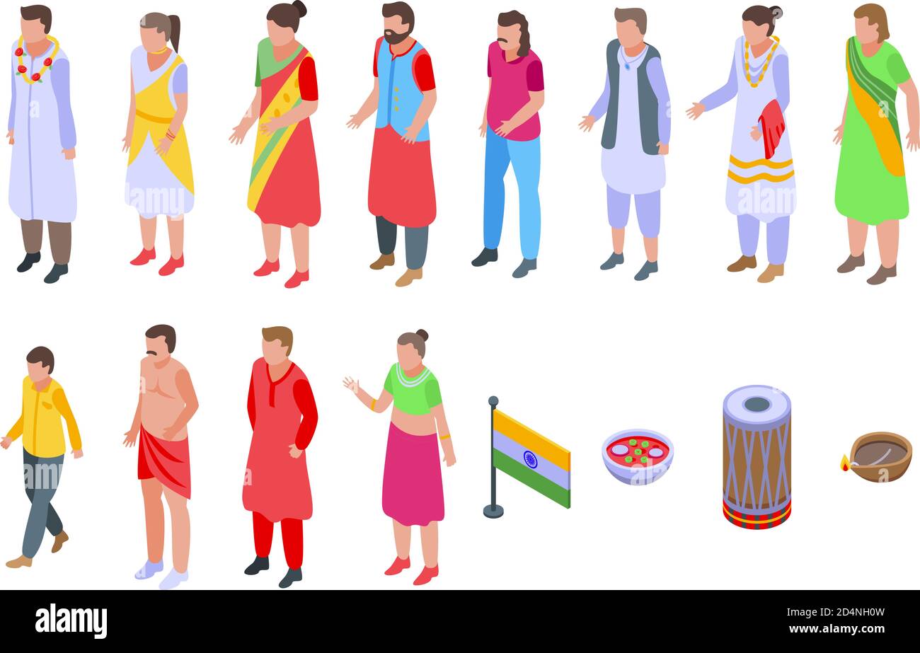 Indians icons set, isometric style Stock Vector