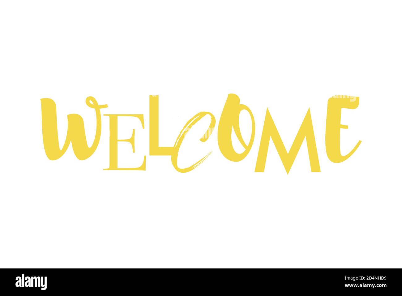 Modern, playful graphic design of a word 'Welcome' in yellow color. Urban, fun, creative typography. Stock Photo