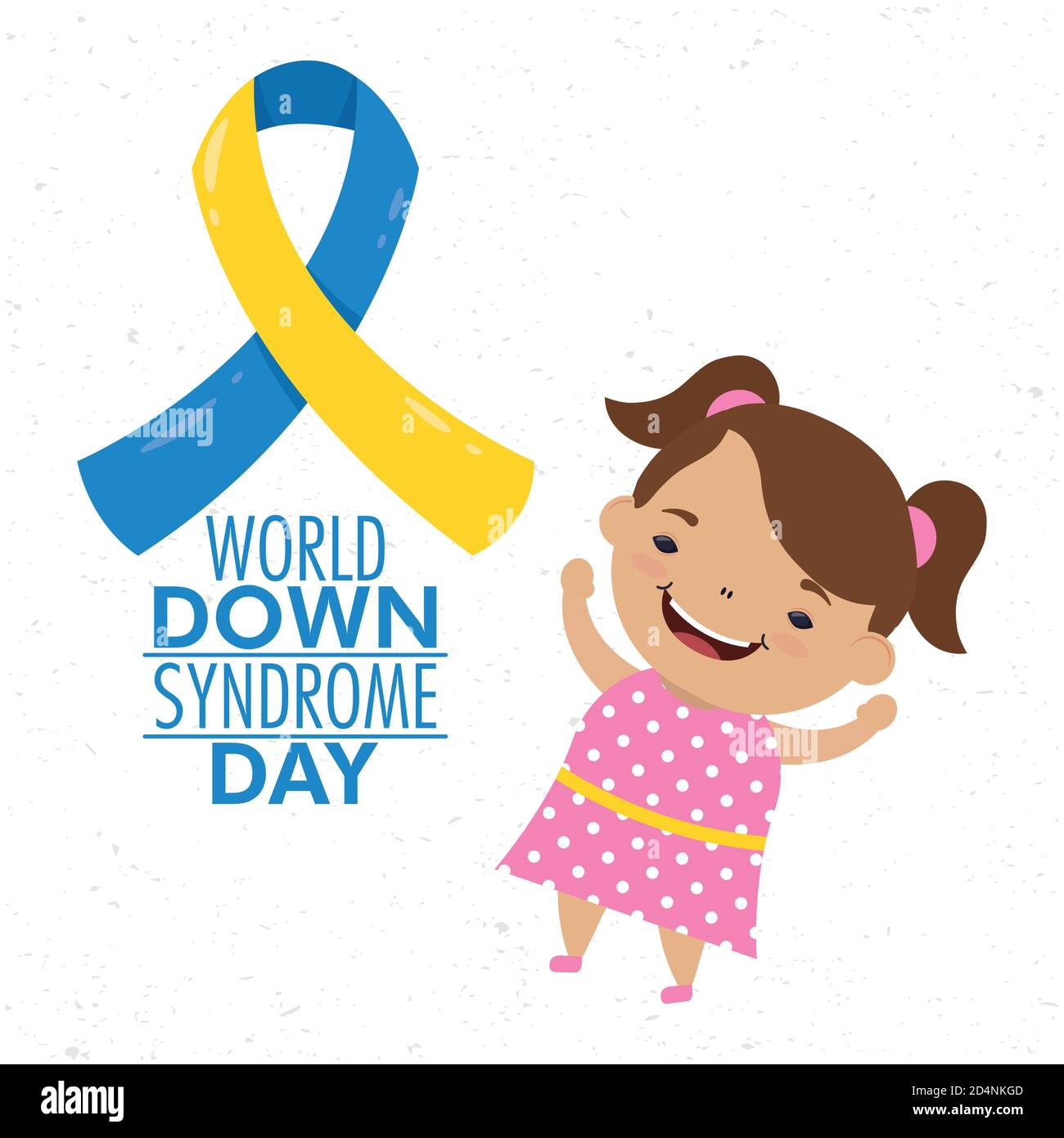 world down syndrome day lettering with ribbon campaign and girl vector