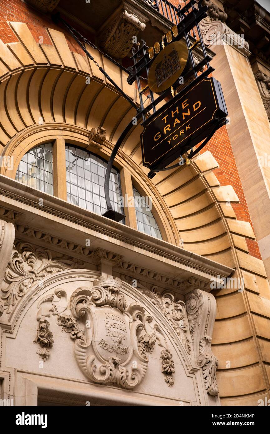 UK, England, Yorkshire, York, Grand Hotel entrance, in former North Eastern Railway headquarters building Stock Photo