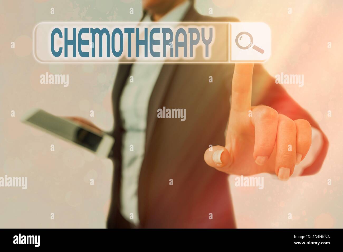 Conceptual hand writing showing Chemotherapy. Concept meaning treatment of disease used chemical substances for cancer Web search digital futuristic t Stock Photo