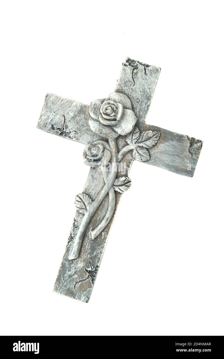 decorative cemetery religious cross with rose Stock Photo