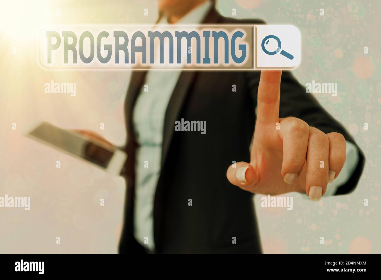 Conceptual hand writing showing Programming. Concept meaning the process of preparing an instructional program for a device Web search digital futuris Stock Photo