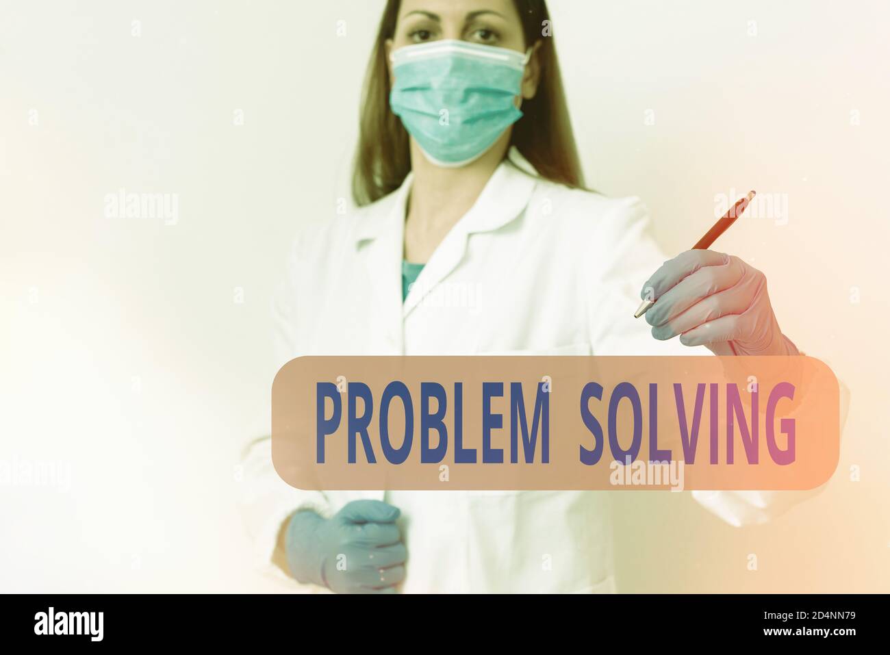 Writing note showing Problem Solving. Business concept for process of finding solutions to difficult or complex issues Laboratory technician featuring Stock Photo