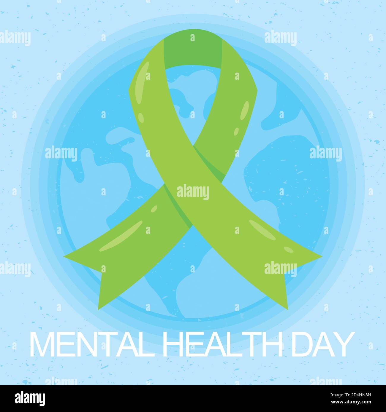 Mental Health Day lettering with earth planet and green ribbon campaign ...