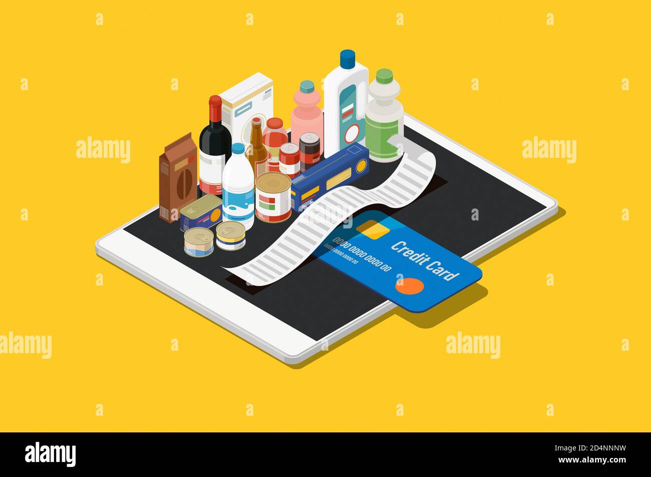 Online grocery shopping groceries on a digital tablet screen and