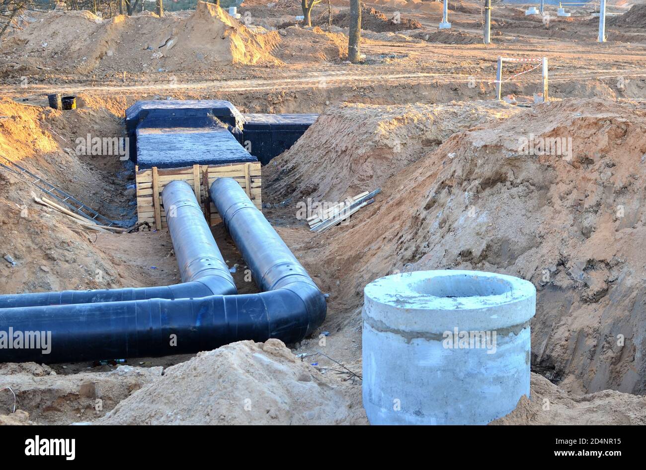 Laying drain pipes and concrete manholes for stormwater system