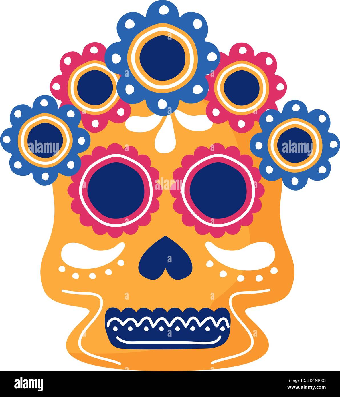 traditional mexican skull head with flowers flat style icon vector ...