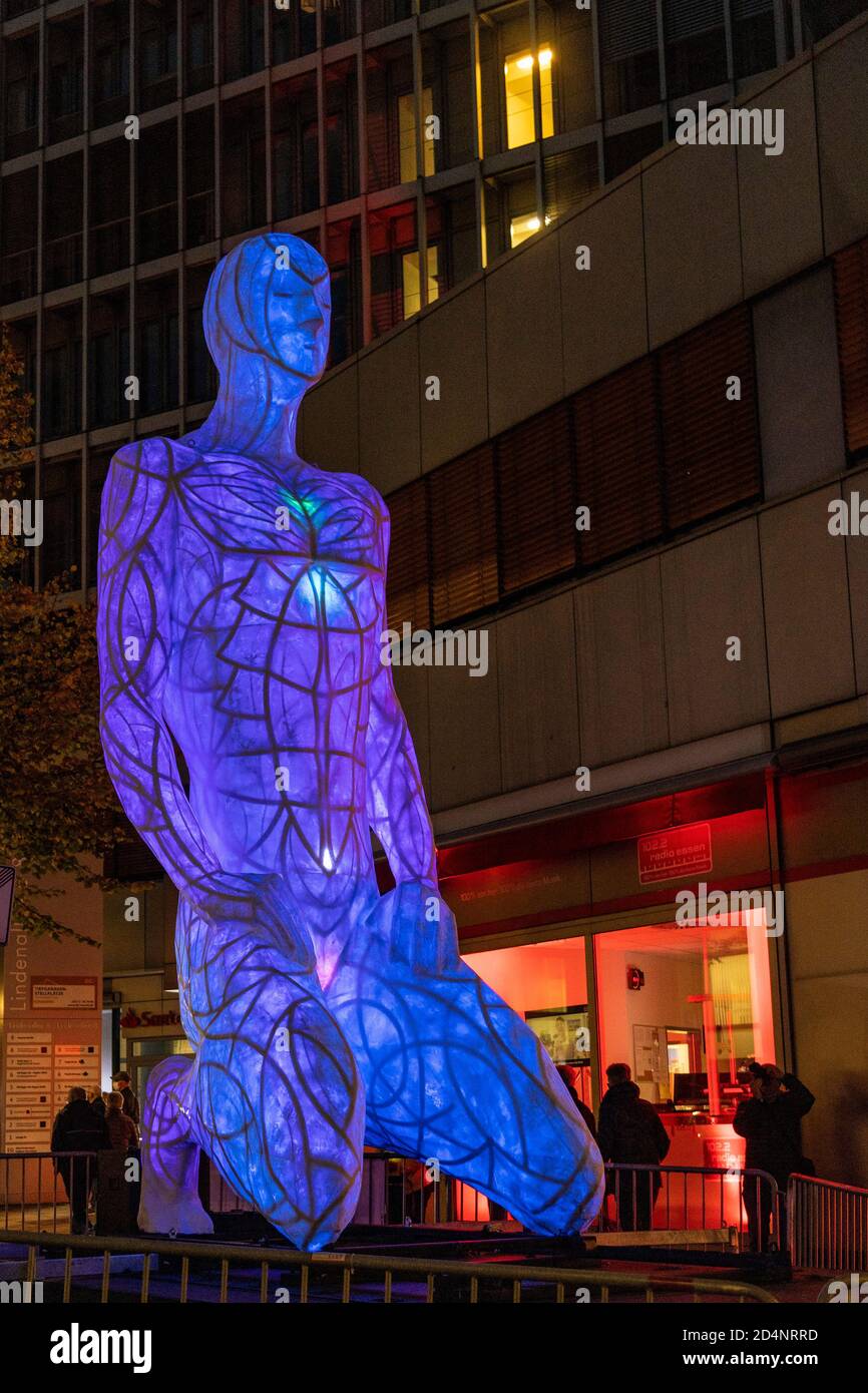 Essen, Germany. 9 October 2020. Breathe, light installation by Markus Anders from Austria. The Essen Light Festival 2020 takes place until 11 October with illuminated buildings and light installations in the city of Essen. Stock Photo