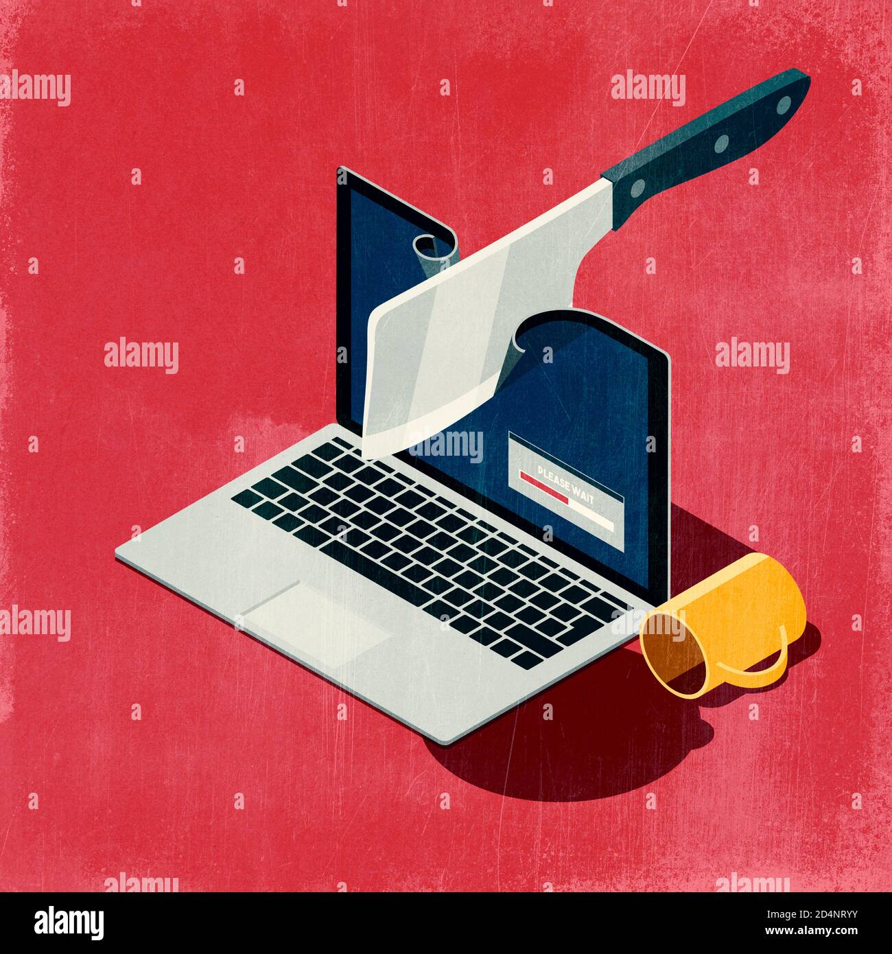 Slow loading bar and cleaver tearing the laptop, slow computer concept ...