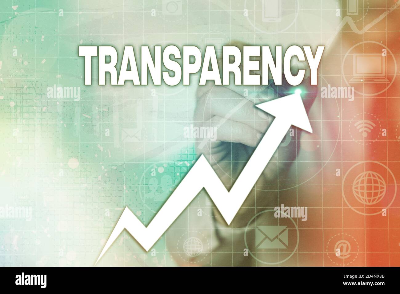 Writing note showing Transparency. Business concept for something transparent especially a picture viewed by light Arrow symbol going upward showing s Stock Photo