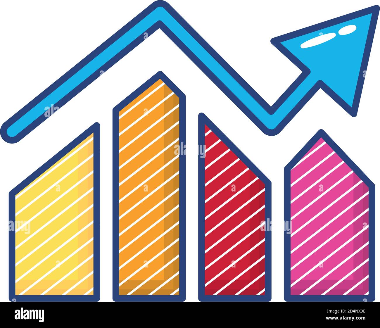 statistics bars with arrow flat style icon vector illustration design ...