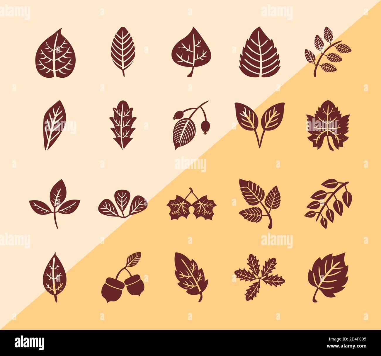 bundle of twenty autumn leaves silhouette style in cream background ...