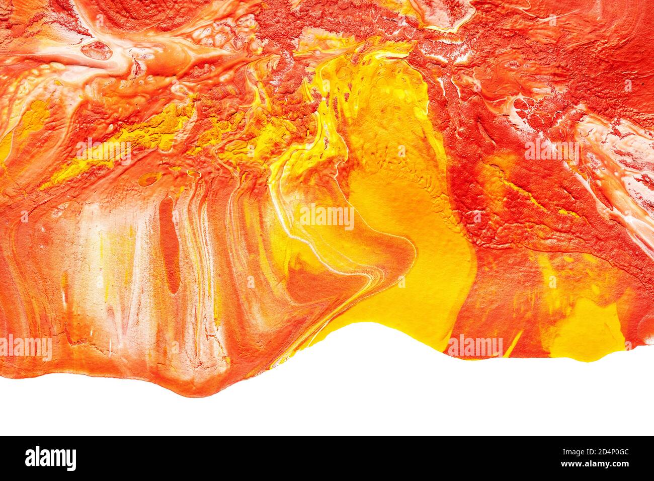 Red yellow paint stain with isolated edge. Acrylic pouring. Hand drawn ...