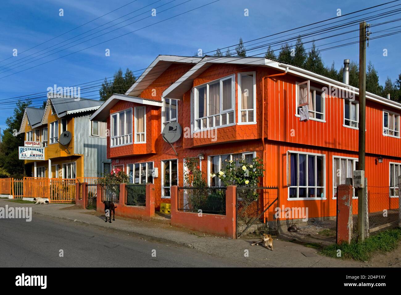 Lemuy Island, Chiloé Archipelago/ Chile - March 24 2014: Colorful houses in Puqueldon Stock Photo