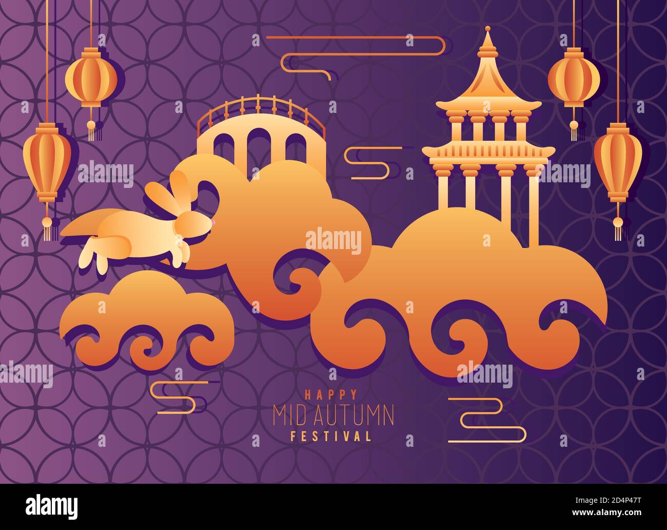 happy mid autumn festival poster with castle and lanterns hanging ...
