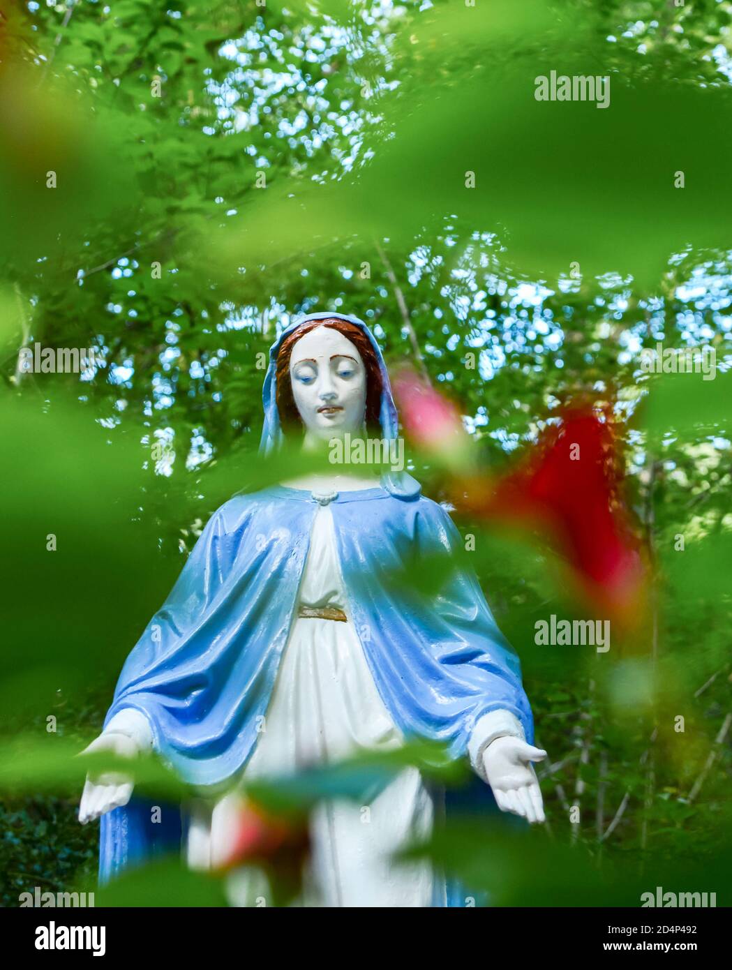 Statue of Virgin Mary in the forest Stock Photo Alamy