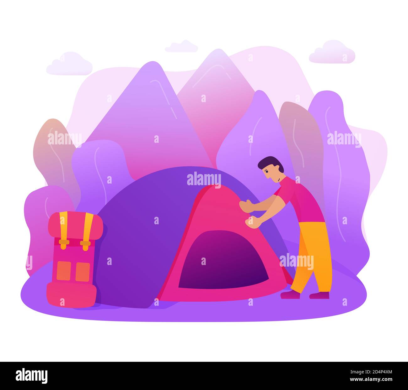 Hiking and outdoor recreation.Camping travel. Men travelling . Stock Vector