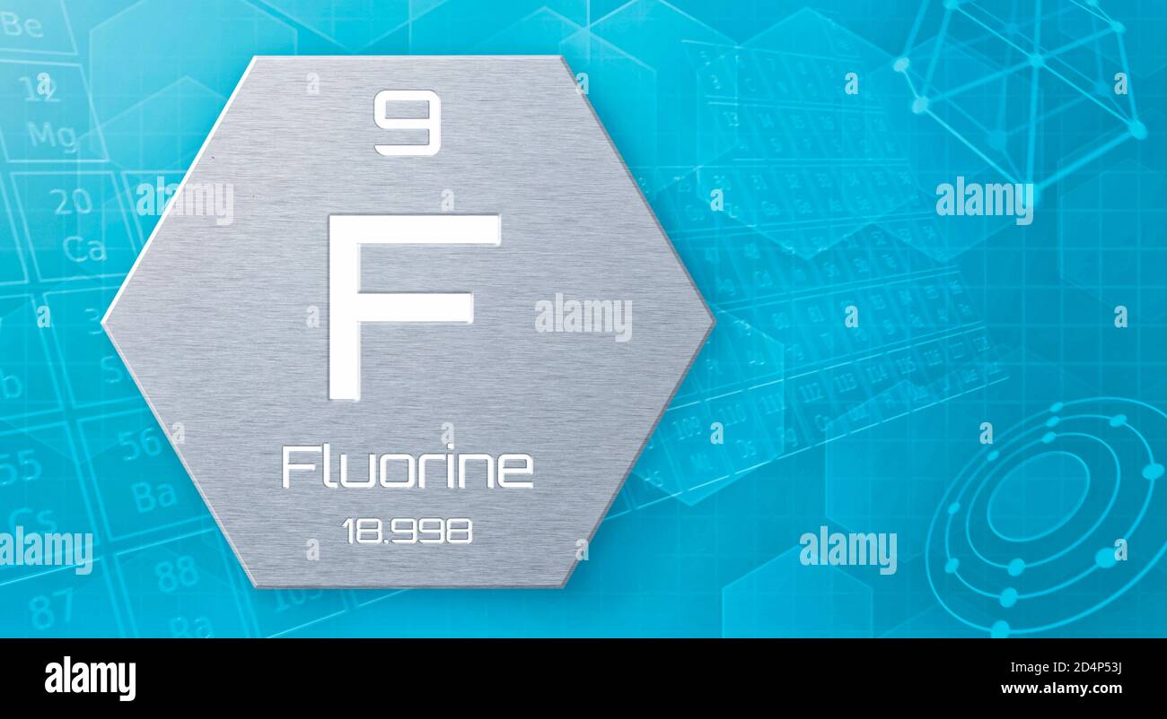Chemical element of the periodic table - Fluorine Stock Photo