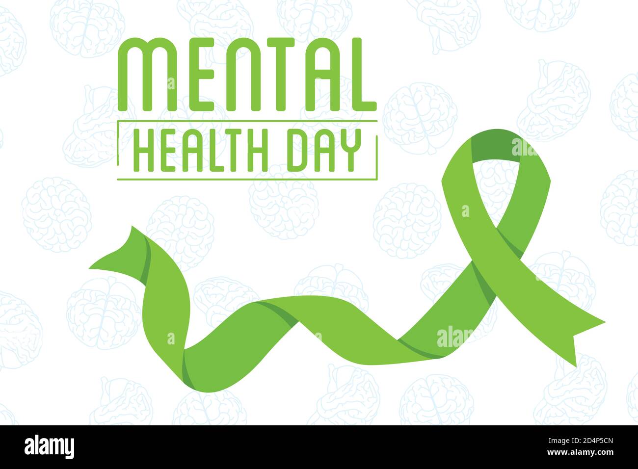Mental Health Day lettering with green campaign ribbon vector ...