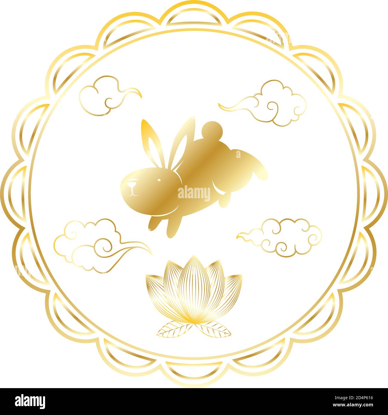 golden rabbit and lotus flower in mid autumn seal vector illustration ...