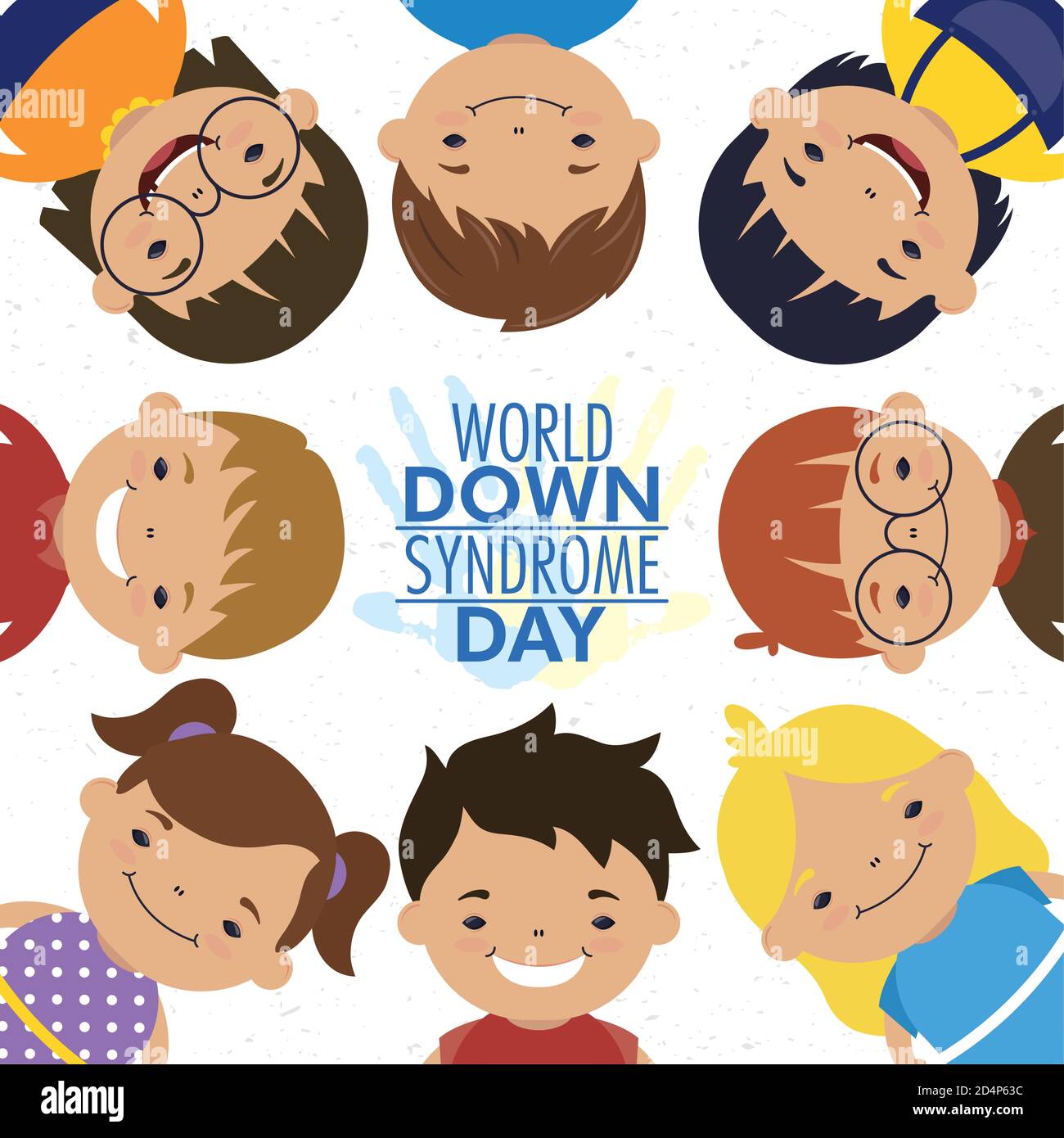 world down syndrome day lettering with little kids around vector