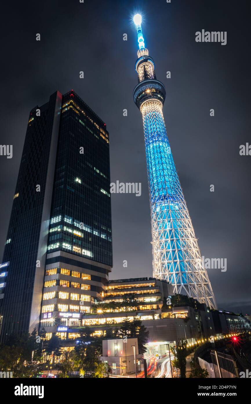 Tokyo Skytree Tower illumination at night. Stock Photo
