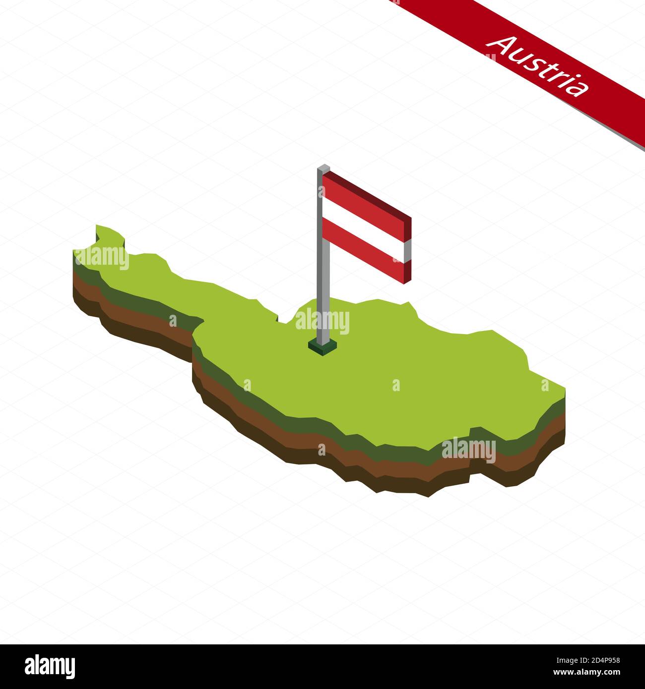 Isometric map and flag of Austria. 3D isometric shape of Austria. Vector Illustration. Stock Vector