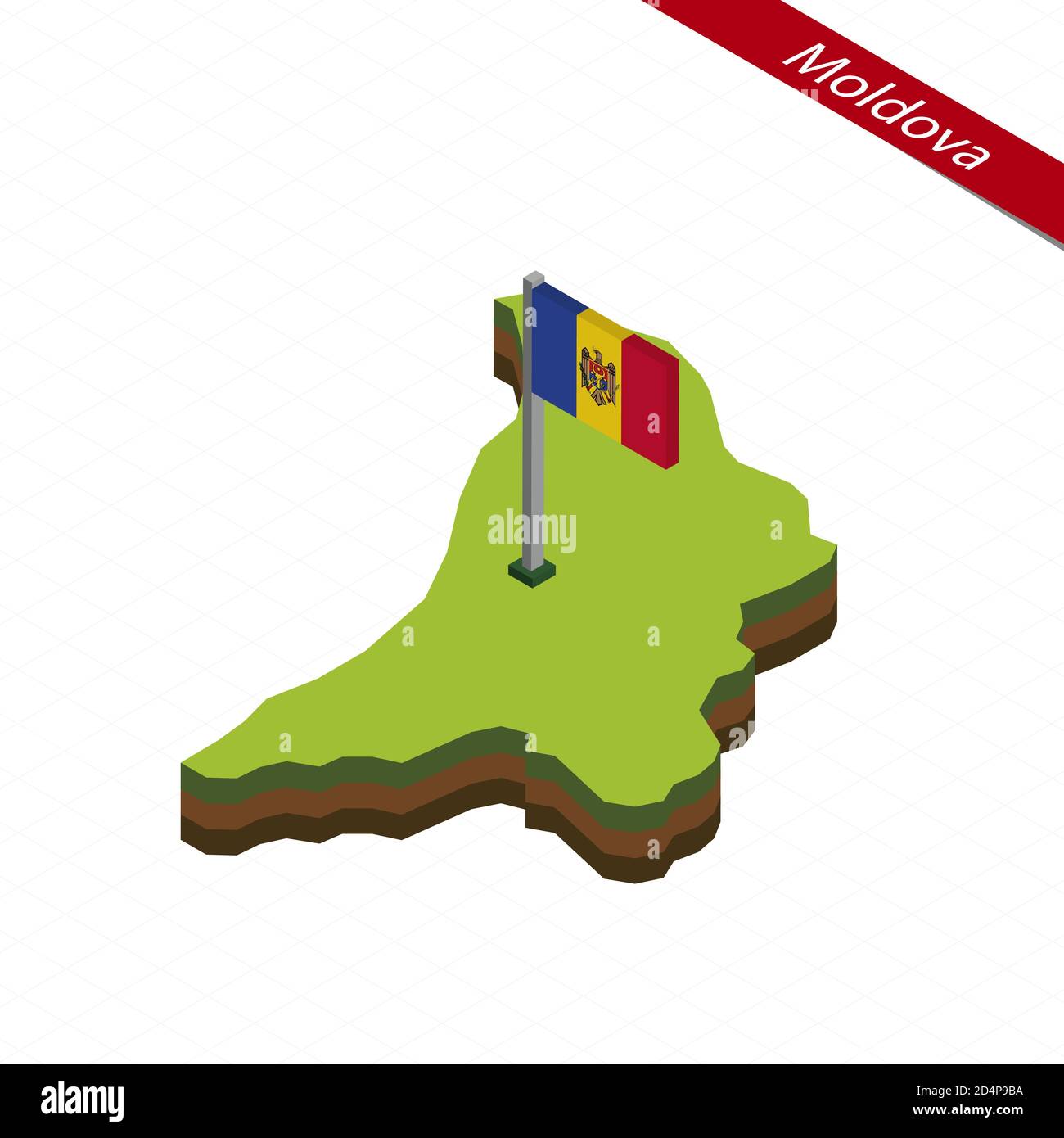 Isometric map and flag of Moldova. 3D isometric shape of Moldova. Vector Illustration. Stock Vector