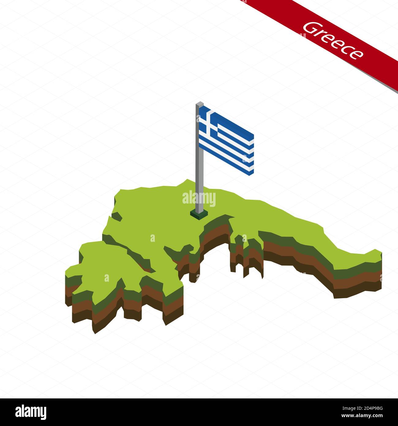 Isometric map and flag of Greece. 3D isometric shape of Greece. Vector Illustration. Stock Vector