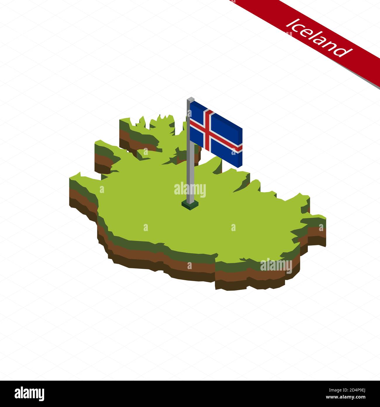 Isometric map and flag of Iceland. 3D isometric shape of Iceland ...