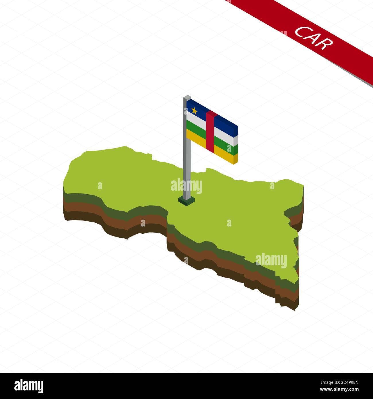 Isometric map and flag of CAR. 3D isometric shape of Central African ...