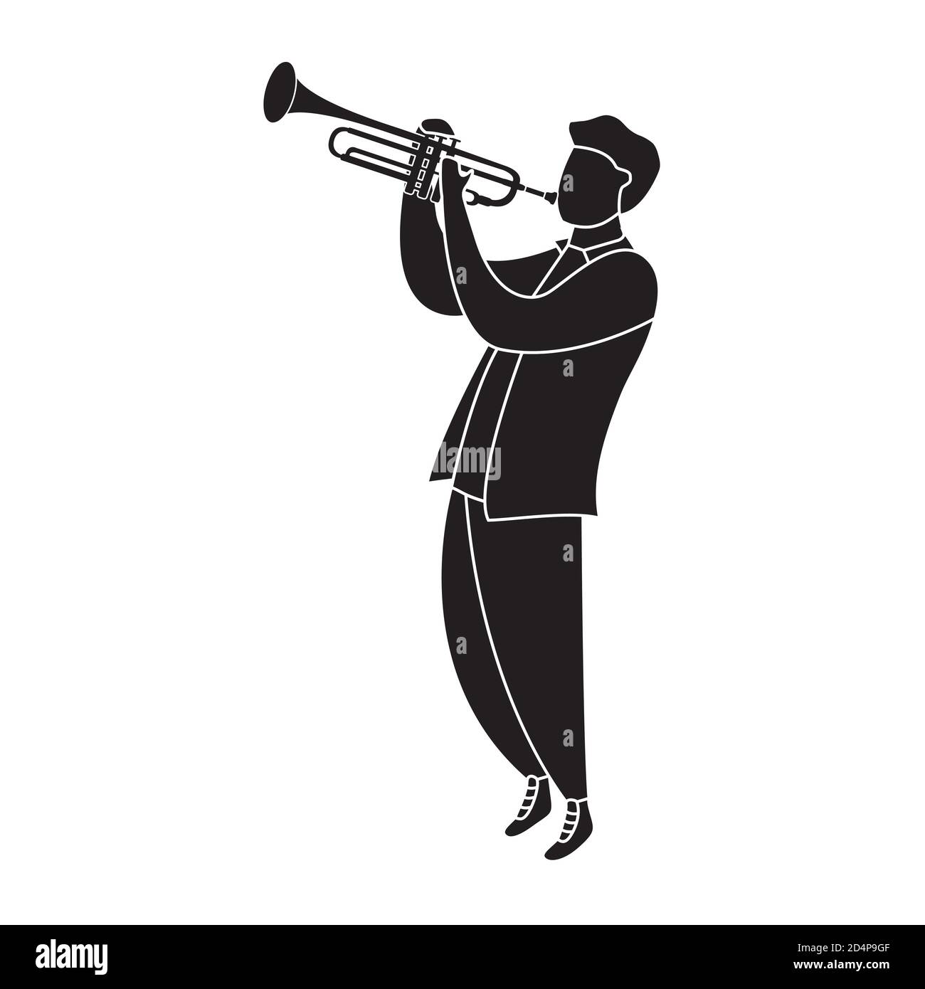 The black Silhouette man musician plays the trumpet. Modern flat vector