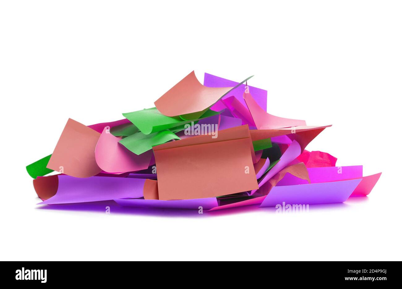 Used colorful stickers notes heap isolated on white. Side view ...