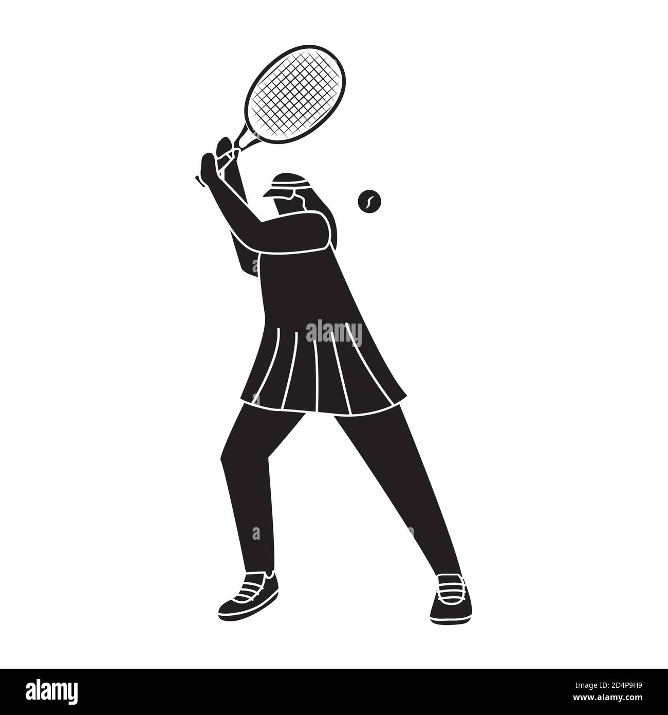 Woman playing tennis.Young girl play a sport game in silhouette. Stock Vector