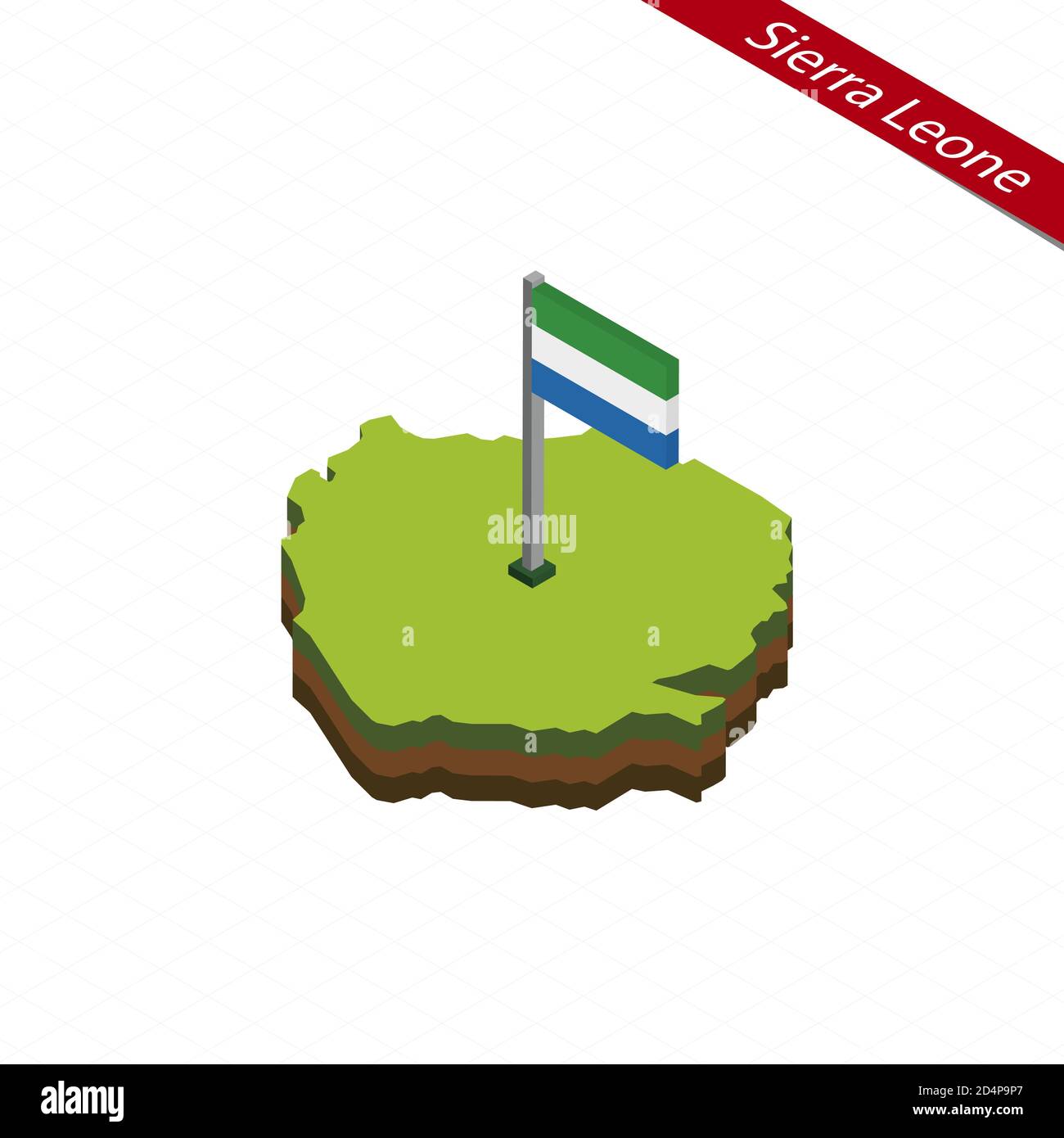 Isometric map and flag of Sierra Leone. 3D isometric shape of Sierra ...